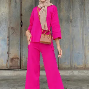Makul fiyat özel ofis giyim müslüman kadınlar mütevazı 2 parça setleri orta doğu Dubai giyim arap uzun tunik pantolon takım elbise