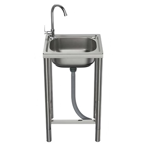Évier de Lavage Autoportant <span class=keywords><strong>Moderne</strong></span> en Acier Inoxydable à Bac Unique pour Cuisine Commerciale de Restaurant, Hôtel, Extérieur ou <span class=keywords><strong>Jardin</strong></span> Portable - Product Image 1