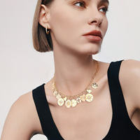 Collar con colgante de moneda de latón para mujer, joyería de moda con chapado en misticismo para ocasiones de aniversario, novedad