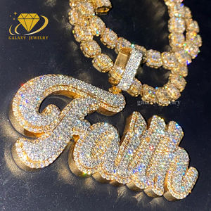 Iced Out Hip Hop diamante personalizado letra colgante joyería fina encanto diseño cadena 925 Plata hombres Moissanite nombre Logo colgantes - Product Image 1