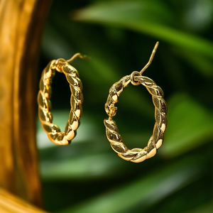 Pendientes de Aro de Acero Inoxidable Chapados en Oro, Diseño Ovalado Trenzado, Joyería de Moda - Product Image 3