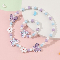 Set Perhiasan Kalung & Gelang Manik-Manik Anak Perak Lapis Cantik untuk DIY, Manik-Manik Kayu, Hadiah Buatan Tangan untuk Anak Perempuan