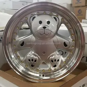 F991770 15X8 4X100 4X108 4X114.3 5X100เครื่องบรอนซ์เงินเครื่องลิปหมีน่ารักล้อล้ออลูมิเนียมล้อรถ