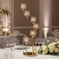 Candélabre en métal doré à 6 têtes avec cristaux, support de bougies, décoration de mariage, centre de table