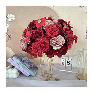 Centro de mesa clásico con rosas rojas artificiales para decoraciones de boda, arreglo de ramo de peonías otoñales mixtas - Product Image 3