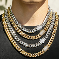 12mm Double face Glacé Fermoir Collier Hip Hop Bijoux CZ ZIRCON Femmes Bracelet Plaqué Or 18K Miami Cubain Lien Hommes Chaîne
