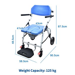 Chaise de toilette pliante en aluminium multifonctionnelle avec roues et repose-pieds pour personnes âgées, pour la douche au chevet et les personnes handicapées - Vente en gros - Product Image 5