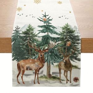 <b>Christmas</b> Runner <b>Trees</b> Snow Flakes Winter Holiday Kitchen Dining <b>Table</b> Decoration for Indoor Outdoor Home Party Gift - Product Image 4