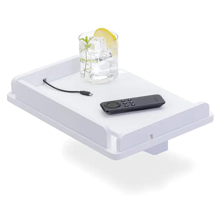 Hoge Kwaliteit Combo Thuis Lade Organizer Met Charger Cord Slots Opknoping Witte Bamboe Nachtkastje Caddy Bed Plank