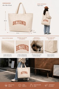 <b>Canvas</b> <b>Tote</b> Bag Heavyweight Cotton Oversized Reusable Shoulder Shopping Bag with Pockets for Women Grocery Beach Travel Work - Product Image 6