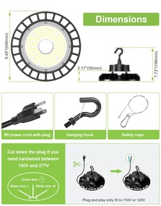 Lámpara LED UFO de 150W para Techos Altos, Iluminación LED para Almacenes, IP65 Impermeable, Iluminación Comercial para Garajes, Graneros, Talleres y Residencias - Product Image 6