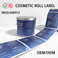 Label Gulung Kemasan Kosmetik Tahan Air dan Minyak, Stiker Vinyl untuk Botol dan Stoples Serum Perawatan Wajah dan Minyak Esensial
