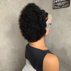 Parrucca Afro Ricci Corti Intrecciati 13x4 Frontale in Pizzo Senza Colla, Capelli Umani Remy Brasiliani Neri Naturali per Donne Nere - Product Image 4