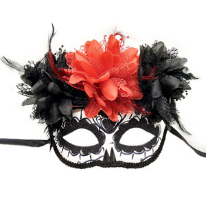 Masque <span class=keywords><strong>de</strong></span> mascarade mexicain pour le Jour des Morts, masque <span class=keywords><strong>de</strong></span> crâne en sucre avec fleurs pour femmes et hommes, masque fantaisie pour fête <span class=keywords><strong>de</strong></span> carnaval, accessoires <span class=keywords><strong>de</strong></span> déguisement - Product Image 4
