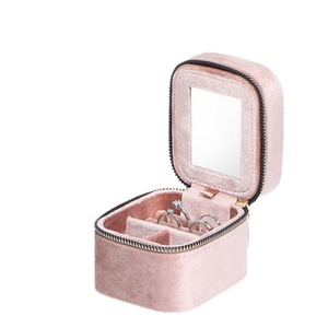Velvet Rectangular Portable <b>Travel</b> Jewelry Storage Bag Ring Necklace Earrings with Mirror Zipper Solid Pattern Light Luxury - Product Image 5
