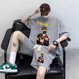 Men's Casual Summer Dress Plus Size Comfortable <b>Knitted</b> Polyester/Cotton Digital Printed T-shirt Short Sleeve Shorts Waffle <b>Set</b> - Product Image 5