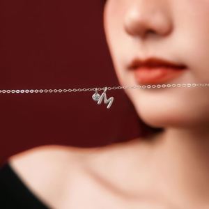 Dylam <b>Initial</b> Necklace Rhodium Plated 925 <b>Silver</b> 5A Zirconia Tiny -M- Letters Monogram <b>Pendant</b> Necklaces for Women - Product Image 3