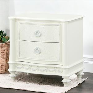 Ivory 2-<b>Drawer</b> Nightstand With Ornate Carving And Curved Legs <b>For</b> Bedroom <b>Storage</b> - Product Image 2