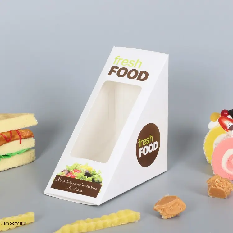 Paket Makanan Persegi Panjang Kustom dengan Cetakan Pembungkus Makanan Ringan Daur Ulang Kertas Kraft Pembungkus Kotak Roti Lapis Hamburger