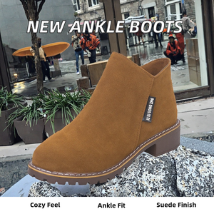 Botines de Moda para Mujer al por Mayor, de Ante y Cuero, Cómodos, Cortos, con Cremallera Lateral, Tacón Bajo, Botas de Invierno para Mujer - Product Image 3