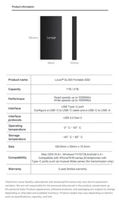Lexar SL300 bên ngoài SSD 1TB USB 3.2 Gen 2 đĩa trạng thái rắn tốc độ cao 1050 MB/giây di động SSD 2TB Ổ cứng cho máy tính để bàn máy tính xách tay - Product Image 2