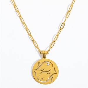 Jewelry Manufacturer Wholesale Zodiac Round Pendant Necklace Custom Cz Zircon Zodiac <b>Charm</b> Necklace - Product Image 6