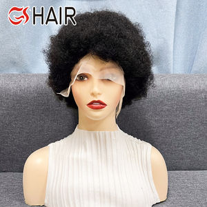 Perruques courtes en dentelle frontale brésilienne GS Hair, perruque <span class=keywords><strong>afro</strong></span> bouclée crépue, couleur naturelle, Remy 1b #   Perruques en cheveux humains pour femmes noires - Product Image 3