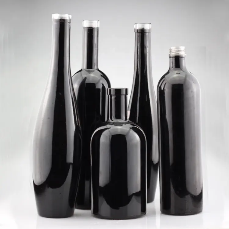 Bouteille de vin en verre noir brillant, accessoire pour boissons, Vodka, flacon avec fermeture, peint, lot de 750ml