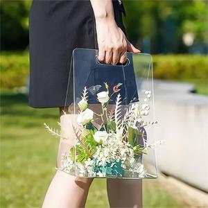 Acrylic Handheld Flower Box Triangular 20x12x25cm Transparent Wedding Souvenir Packaging - Product Image 2