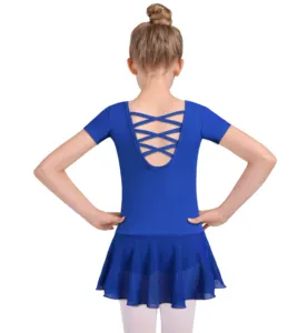 Justaucorps de formation de danse de ballet à manches courtes pour filles avec motif entrecroisé au dos