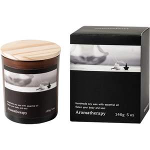 Lujosa botella de ámbar con tapa de madera aromática hecha a mano moderna aromaterapia vela votiva cera de soja aroma de vainilla cubierta marrón cumpleaños - Product Image 3