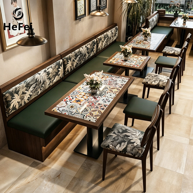 Custom Solid Wood Table and Chair Sets with Booth-Style Sofas