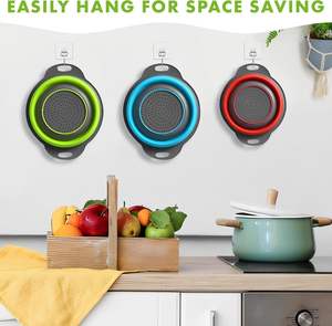 Vente flash : Ensemble de 2 passoires pliables rondes, égouttoir pliable en plastique pour la cuisine, panier de lavage pour fruits et légumes - Product Image 4