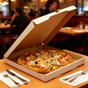 Boîte à <span class=keywords><strong>pizza</strong></span> personnalisée en matériaux recyclés, logo imprimé sur mesure, emballage rectangulaire thermique jetable pour sushis et plats chauds - Product Image 3