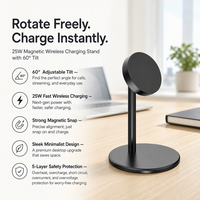 Support de chargeur sans fil rapide 25W en alliage d'aluminium, station de charge de bureau 2 en 1, support de téléphone pour smartphone et écouteurs TWS