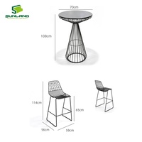 Table de bar extérieure moderne Sunland en acier, résistante à l'eau, mobilier en acier filaire, idéale pour usage commercial, hôtels, restaurants, cafés