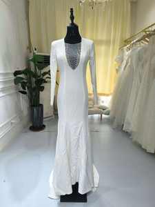 S0716N 2026 nuevo temperamento blanco novia elegante banquete cola de pez mujer vestido de noche de manga larga - Product Image 2