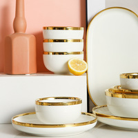 Service de table en céramique de style européen et nordique avec incrustations dorées, bols, assiettes et soupières de luxe pour usage domestique