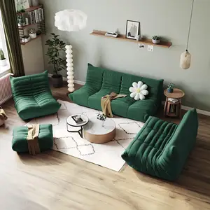 Conjunto de sofás secionais Togo tecido verde para sala de estar, móveis para casa por atacado