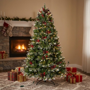 Árbol de Navidad Artificial de Lujo para Interiores, de 5 a 10 Pies, Preiluminado con LED, Articulado, con Ramas Densas, Fácil de Instalar y Duradero - Product Image 1