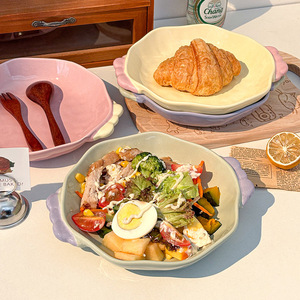 Assiette en céramique série Candy Bean, forme irrégulière, bol profond pour usage domestique et fêtes, vaisselle de couleur unie - Product Image 1