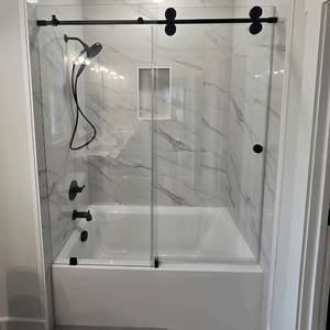 Porte <span class=keywords><strong>de</strong></span> <span class=keywords><strong>douche</strong></span> coulissante en acier inoxydable Aleader, <span class=keywords><strong>kit</strong></span> <span class=keywords><strong>de</strong></span> porte <span class=keywords><strong>de</strong></span> <span class=keywords><strong>douche</strong></span> coulissante pour salle <span class=keywords><strong>de</strong></span> bain, verre trempé sans cadre, salle <span class=keywords><strong>de</strong></span> <span class=keywords><strong>douche</strong></span> - Product Image 5