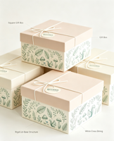 Boîte cadeau rigide écologique et recyclable à motif animalier et végétal peint à la main, avec cordon à nœud papillon, couvercle ciel-terre, personnalisable pour le rangement