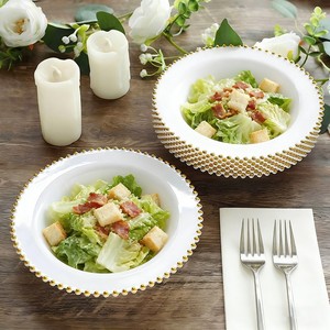 Tazones Desechables <span class=keywords><strong>de</strong></span> Plástico Blanco con Borde <span class=keywords><strong>de</strong></span> Perlas Doradas, Ideales para Fiestas, Picnics, Bodas, Catering, <span class=keywords><strong>Restaurantes</strong></span>, Venta al por Mayor - Product Image 5
