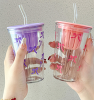 Gobelet en verre portable avec motif nœud papillon, design moderne et minimaliste pour le thé de bureau et les boissons froides