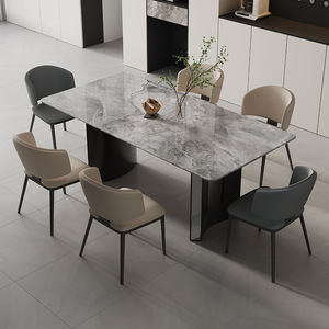 Modern Minimalist Rectangular <b>Dining</b> <b>Table</b> Set 6 Piece Marble Top Space Saving Design <b>For</b> <b>Small</b> Apartments - Product Image 3