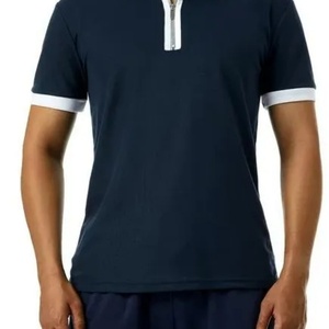 T-shirt tricoté respirant à manches courtes pour homme, col rabattu, demi-zip contrastant, coupe oversize - Product Image 2