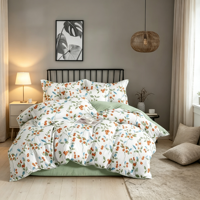 Parure de lit 4 pièces style forêt avec motifs de branches et baies, décoration de chambre douillette, comprenant taie d'oreiller, housse de couette, couvre-lit et drap, vente en gros, personnalisable