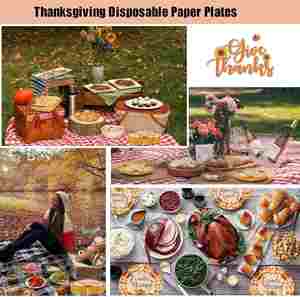 10-Inch Modern Style Paper <b>Plates</b> Fall Leaves and Rose Gold Foil Design Friendsgiving and Thanksgiving Party Decor Supplies - Product Image 3