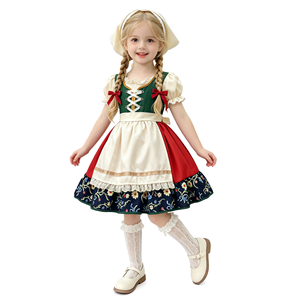 Disfraz de Mardi Gras, Oktoberfest Bávaro, Estilo Dulce, con Falda hasta la Rodilla, Encaje Floral y Lazo, para Niñas, Estilo Lujoso, Inspirado en Películas y TV - Product Image 2